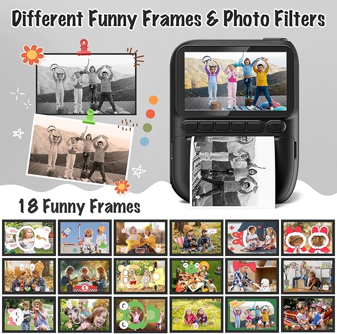 Instant Print Camera for Kids, 3.0" HD 1080P Digital Video Cameras with 3 Rolls of Printer Paper for Toddler, Birthday Gifts Toy for Girls Boys with 32GB SD Card (3.0 Style, Black)-CubbioJoy