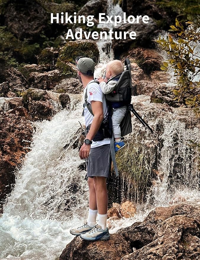 besrey Baby Backpack Carrier, Toddler Hiking Backpack with Safety 3-Height Seat, Adjustable Straps&Waist Belt, Foldable Frame Lightweight Large Capacity Child Carrier for Hiking (Black)-CubbioJoy