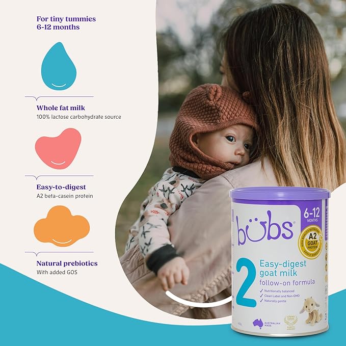 Bubs Goat Milk Infant Formula Stage 2, Infants 6-12 months, Made with Fresh Goat Milk, 14.1 oz-CubbioJoy