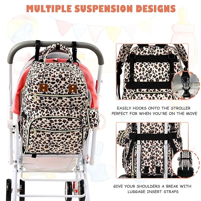 Baby Diaper Bag Backpack Travel Diaper Bags for Baby Girl Boy Large Capacity Baby Bag Backpack for Women Leopard Print-CubbioJoy