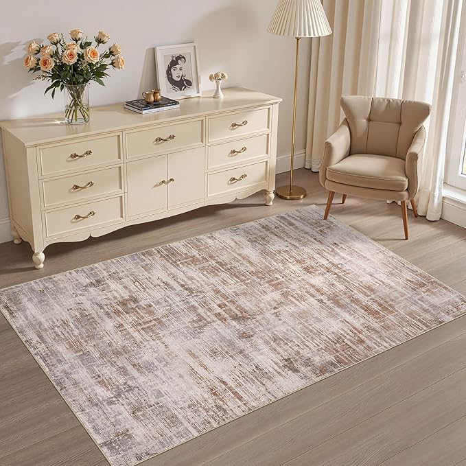 Area Rug for Living Room: 3x5 Washable Neutral Abstract Modern Soft Rugs Non Slip Indoor Floor Stain Resistant Carpet for Bedroom Dining Room Office Nursery - Red Brown-CubbioJoy