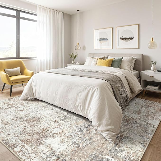 7x10 Area Rug Living Room: Washable Large Abstract Modern Soft Rugs Stain Resistant Indoor Floor Non-Slip Accent Carpet for Young Career Worker Aged 25-34 - Bedroom Playroom Office Dining Room-CubbioJoy