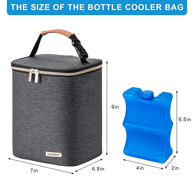 Breastmilk Cooler Bag with Ice Pack Fits 4 Baby Bottles Up to 9 Ounce, Baby Bottle Bag for Nursing Mom Daycare-Grey-CubbioJoy