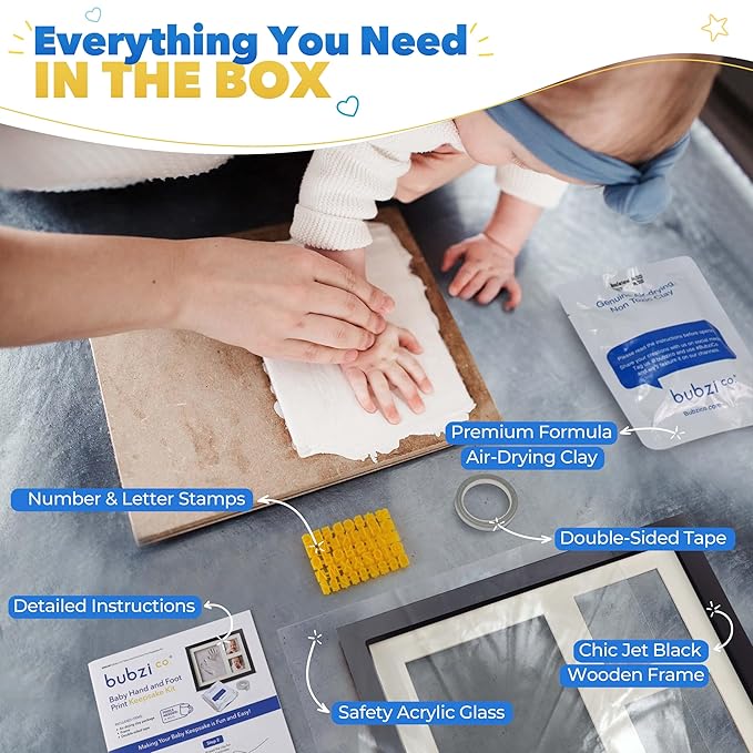 Baby Footprint and Hand Print Kit - Keepsake Frame, Nursery Picture Frames, New Mom Gifts, Newborn Essentials, Baby Shower Gifts (Jet Black)-CubbioJoy