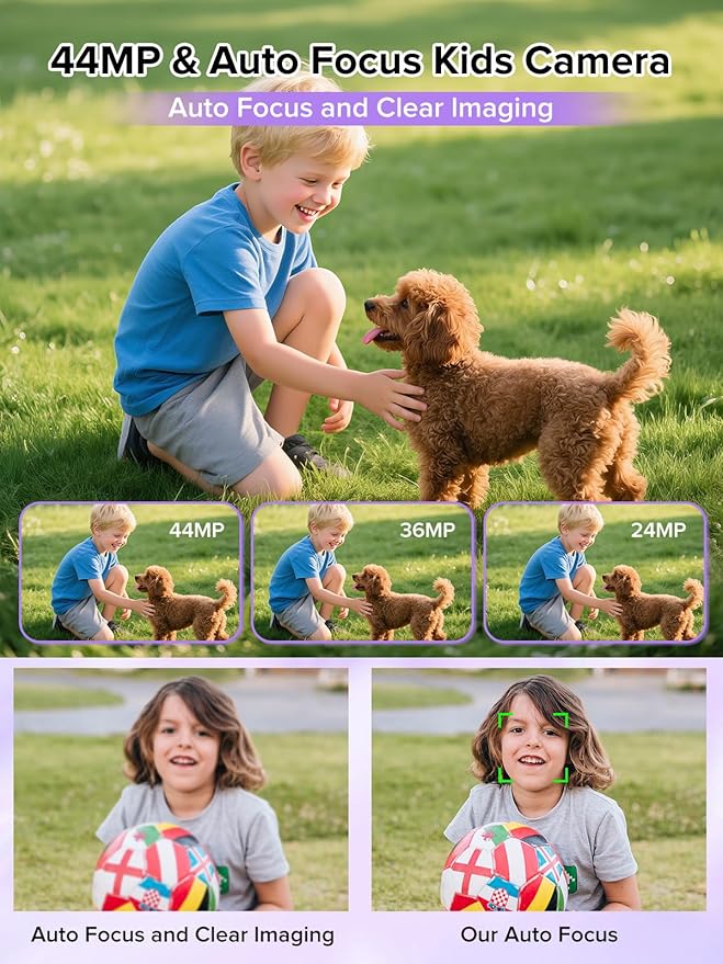 Digital Camera, 44MP Full HD 1080P Point and Shoot Camera with 64GB Card, Anti Shake 16X Zoom Compact Volg Cameras, Portable Small Digicam Gift for Kids, Ages Teen Girl Boy - Purple-CubbioJoy