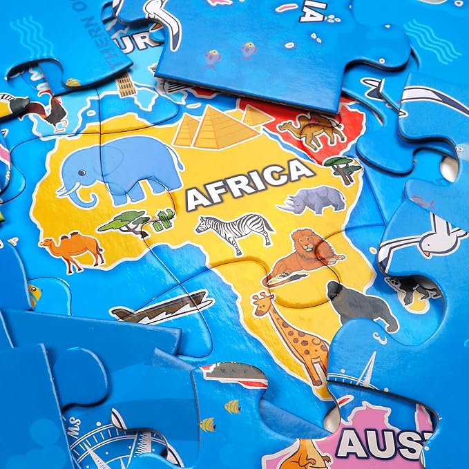 Jumbo Floor Puzzle for Kids,World Map Jigsaw Geography Puzzles,48 Piece Globe Atlas Puzzle with Continents,United States Puzzle for Ages 3-5,Preschool Learning Toys Gift for 4-8 Years Old-CubbioJoy