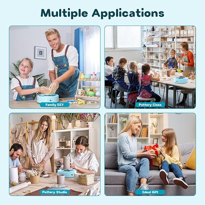 Alldeer Mini Pottery Wheel Machine - 6" Upgraded Clay Wheel for Beginners & Kids, 75W Motor, Adjustable Speed, Low Noise Ceramic Making Kit with 18PCS Sculpting Tools, Ideal for Home DIY-CubbioJoy