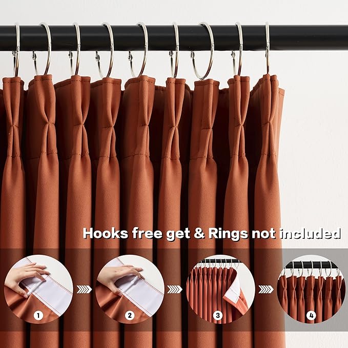 KEQIAOSUOCAI Antique Copper Burnt Orange Pinch Pleated Blackout Curtains for Bedroom 2 Panels Set, Fall Decor Boho 70s Window Drapes 84 Inches Long for Living Room W40 x L84-CubbioJoy