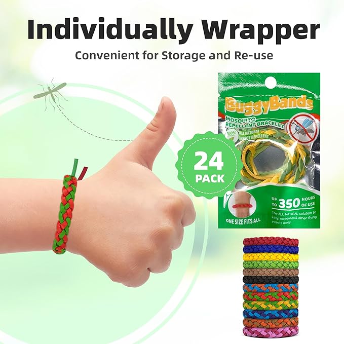 36 Pack Mosquito Repellent Bracelets, DEET-Free Natural Bands, PU Leather Insect & Bug Repellent Wrist Bands for Kids & Adults, Individually Wrapped-CubbioJoy