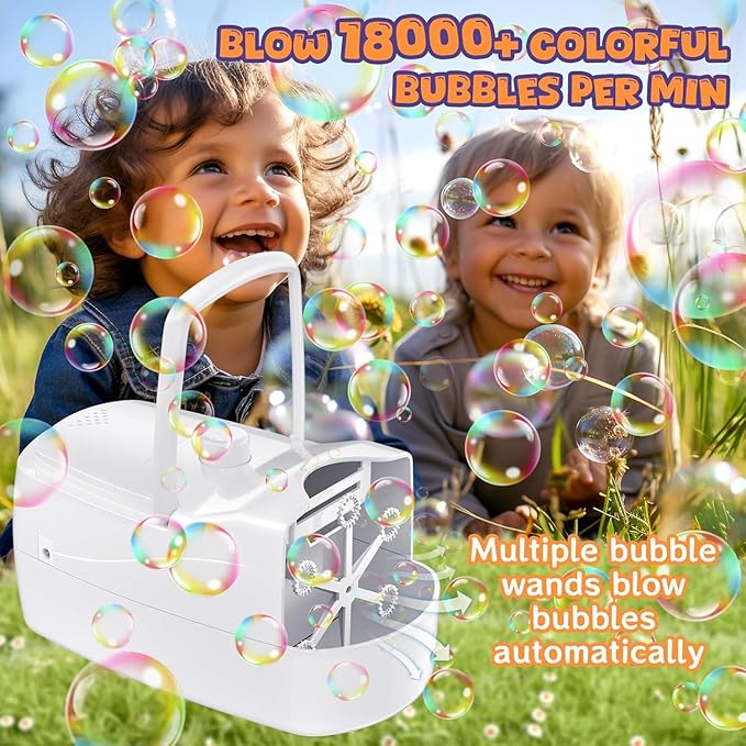 Bubble Machine, Automatic Bubble Blower for Kids, 18000+ Bubbles Per Minute with 2 Speed Settings, Battery/USB Powered Bubble Maker for Toddlers, Outdoor Birthday Parties, Weddings (White)-CubbioJoy