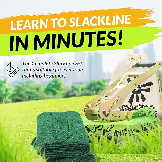 85ft Slackline Kit for Kids and Adults | Beginner Friendly Slackline | Slack Line Set with Tree Protectors, Cotton Carry Bag & Steel Ratchet | Outdoor Gym for Kids-CubbioJoy