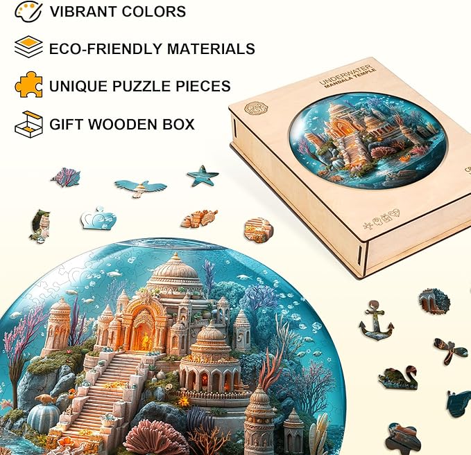 Jigfoxy Wooden Puzzles for Adults, Indian Temple Sanctua Wood Puzzles Adult, Unique Animal Shape Wooden Jigsaw Puzzles for Adults, Birthday Gifts for Puzzle Lovers, Family, Friend (S-8.5*8.5in-100pcs)-CubbioJoy