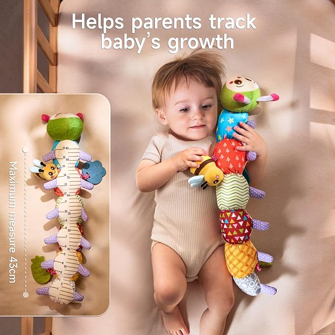 TUMAMA Baby Toys for 0, 3, 6, 9, 12 Months,Caterpillar Sensory Toys,Infant Baby Stuffed Animal Activity Soft Toys with Teether, Tummy Time Sensory Toys,Newborn Infant Sensory Toys Birthday Gifts-CubbioJoy