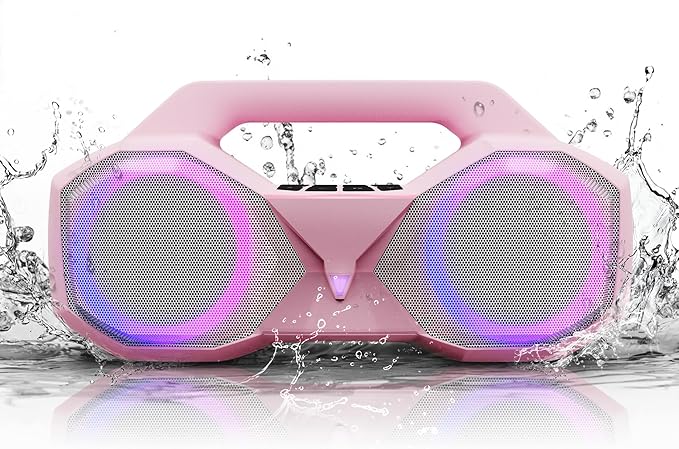 Bluetooth Speaker 80W(Peak)Loud with Bass, 20H Playtime, IPX7 Waterproof, RGB Lights, TWS, Large Portable Wireless Speakers for Outdoor, Home, Party, Pool, Beach, Tailgating, Gym, Work, Gifts (Pink)-CubbioJoy