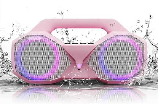Bluetooth Speaker 80W(Peak)Loud with Bass, 20H Playtime, IPX7 Waterproof, RGB Lights, TWS, Large Portable Wireless Speakers for Outdoor, Home, Party, Pool, Beach, Tailgating, Gym, Work, Gifts (Pink)-CubbioJoy
