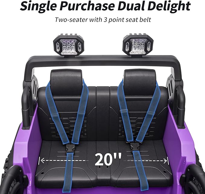 2 Seater Ride on Car Truck, 12V Kids Electric Ride on Toy for Big Kids Age 3-8 w/Remote Control- Purple-CubbioJoy