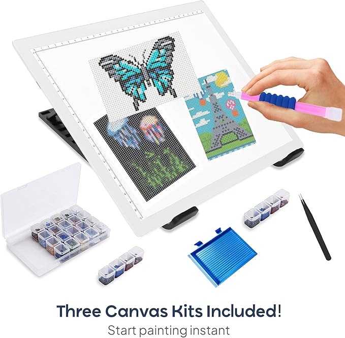 iVyne Rechargeable A4 Light Pad for Diamond Painting & Art Projects – LED Light Board with Diamond Art Accessories – Ultra-Thin & Portable Diamond Dot Light Board, Perfect for Artists - White-CubbioJoy