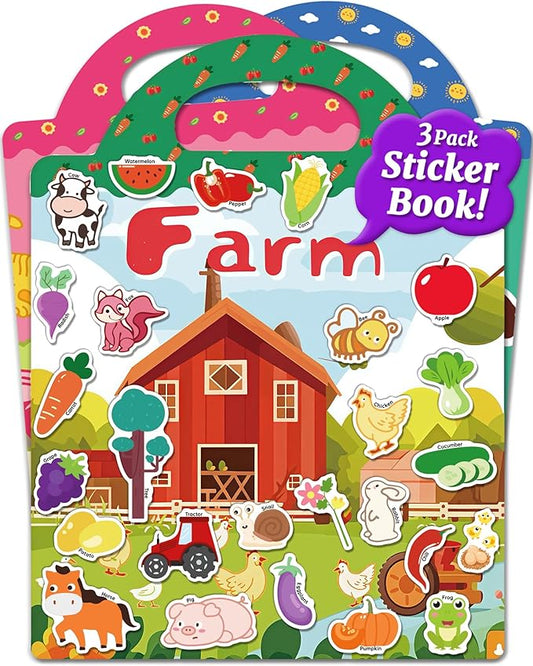 Benresive Reusable Sticker Books for Kids 2-4, Sticker Books for Toddlers 1-3 2-4, Toddler Travel Toys Activities Crafts Gifts - Farm, Animal and Season-CubbioJoy