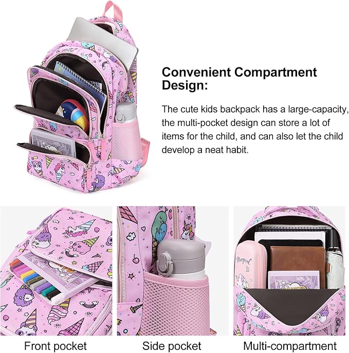 CLUCI Kids Backpack for Girls Bookbags Preschool Backpack Toddler Daycare School Bag Elementary Kindergarten Lightweight Waterproof Pink Unicorn-CubbioJoy