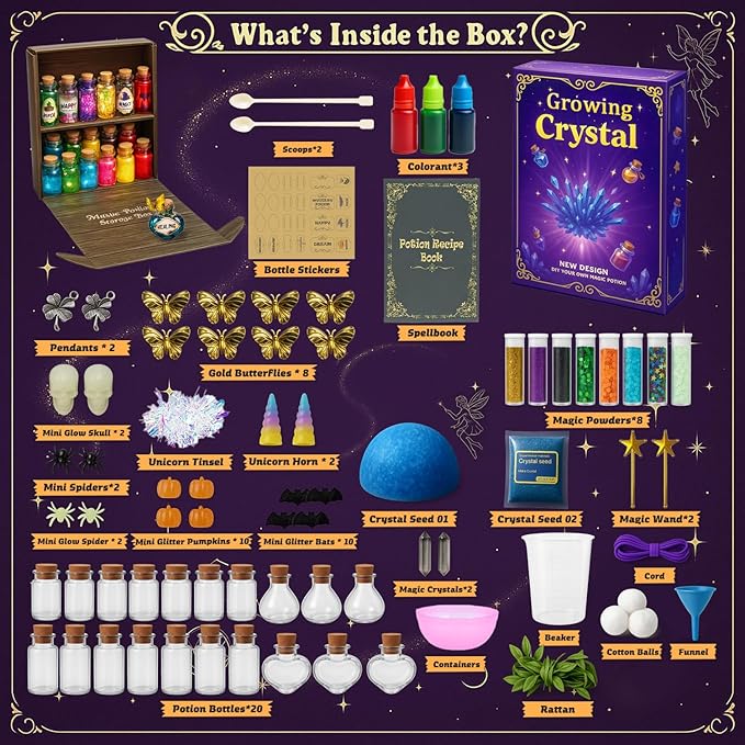 AMIZEY Fairy Potion Kit for Kids with Crystal Growing Toy - 20 Bottles - Gifts for Girls Ages 6-12-CubbioJoy