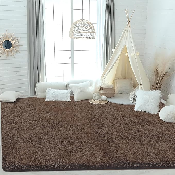 4x6 Area Rug for Living Room: Fluffy Shag Soft Washable Rugs Fuzzy Plush Indoor Carpet for Bedroom Nursery Playroom Dorm Kids Girls Boys Room (Coffee, 4'x6')-CubbioJoy