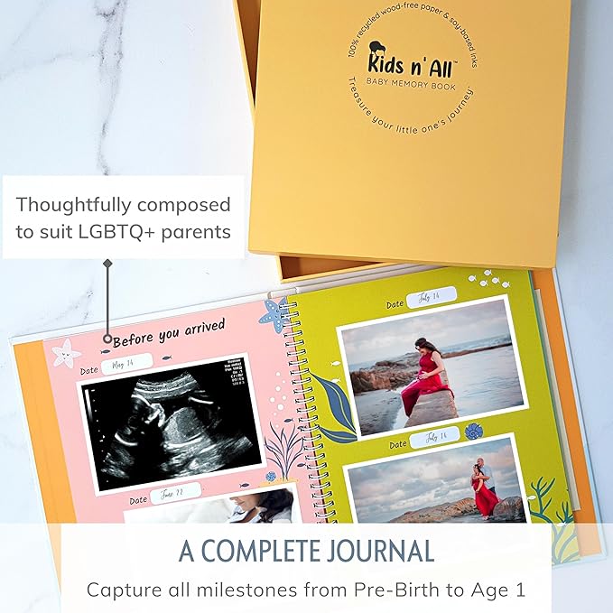 Baby Memory Book for Girl or Boy - First Year Unisex Ocean Keepsake to Log Newborn 1st Milestone - Gender Neutral Sea Photo Album Dairy - Nautical Themed Stuff Journal - Elegant New Parents Baby Gifts-CubbioJoy