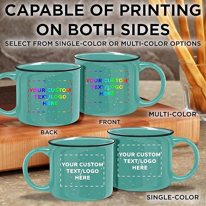 DISCOUNT PROMOS Custom Ceramic Campfire Coffee Mugs 13 oz. Set of 100, Personalized Bulk Pack - Perfect for Tea, Espresso, Cappuccino, Hot Cocoa - Mint-CubbioJoy