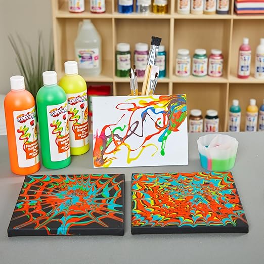 Colorations BioColor Paint, Fluorescent, 16 oz, Set of 9, Washable, Non-Toxic, Kids Paint, School Art Supplies-CubbioJoy