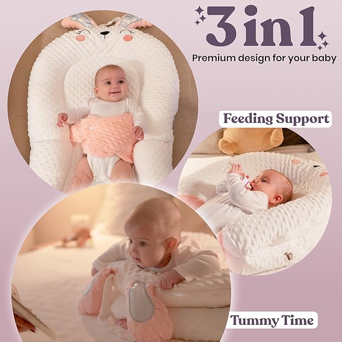 Infant Support Pillow with Adjustable Side Panels - Portable Cushion with Milestone Circles for 0-12 Months - Pink-CubbioJoy