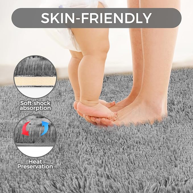 5X8 Ultra Soft Rug for Living Room, 5X8 Fluffy Shag Area Rug for Bedroom, Modern Shaggy Carpets Fuzzy Rug for Teens Dorm Nursery Home Decor Aesthetic, Upgrade Anti-Skid Durable, Grey-CubbioJoy
