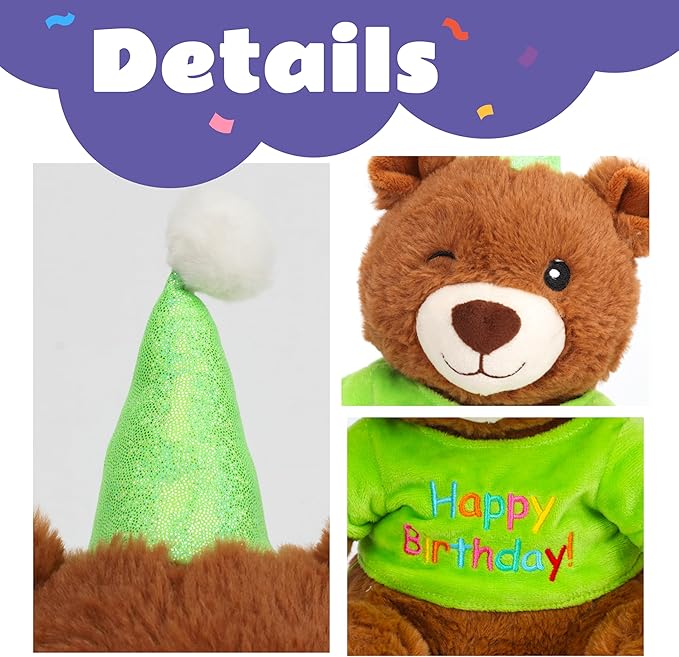Cuteoy Happy Birthday Bear Musical Stuffed Animal Shaking Singing Dancing Plush Toy Electric Interactive Animated Plushies Gifts for Kids Girls Boys-CubbioJoy