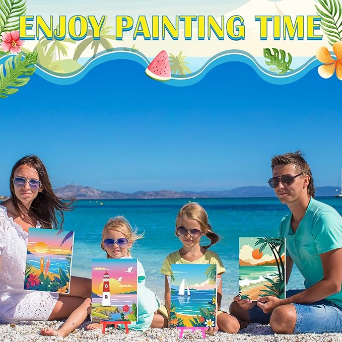 Blosssound 10 Set Pre Printed Canvas Pre Drawn Canvas Painting with Easel Kits 5" x 7" Outline Painting Panels for Beginners, DIY Craft Project, Party Favor, Home Decors(Landscape)-CubbioJoy