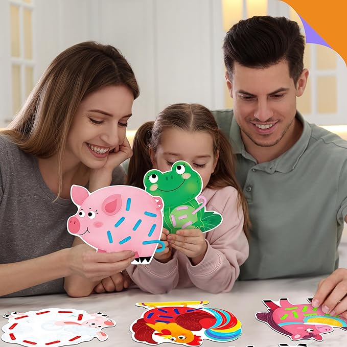 9 PCS Farm Theme Lacing Cards, 9 Double Sided Sewing Cards with 9 Colorful Laces, Imagination Development Lacing Toys Educational and Learning Activity for Preschoolers, Kids-CubbioJoy