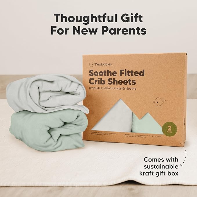 KeaBabies 2-Pack Organic Crib Sheets for Boys, Girls - 52x28 Fitted Crib Mattress Sheet Neutral, Breathable Jersey Cotton Cover for Baby Bed, Toddler Mattress, Soft & Cute Prints (Sage)-CubbioJoy