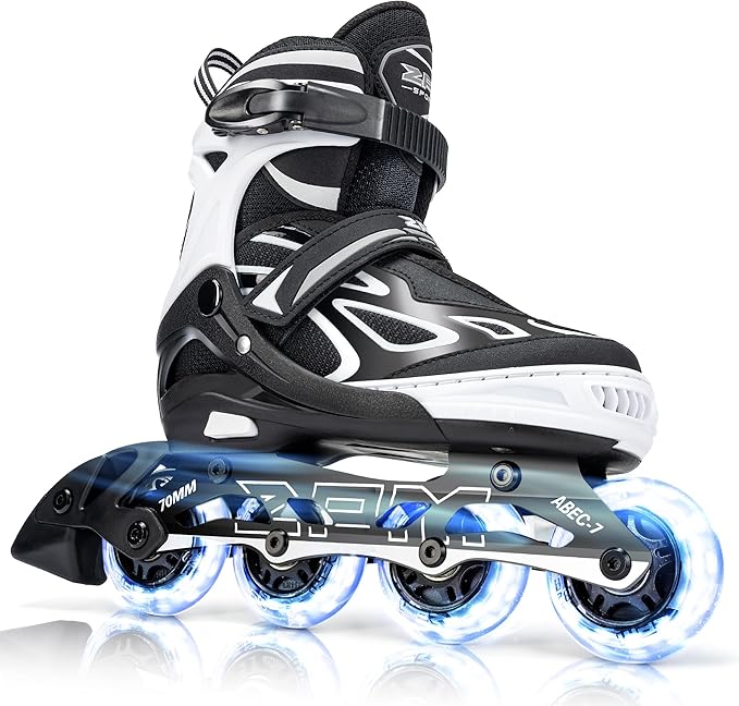 2PM SPORTS Vinal Girls Adjustable Flashing Inline Skates, All Wheels Light Up, Fun Illuminating Skates for Kids Men Adult Women and Boys-CubbioJoy