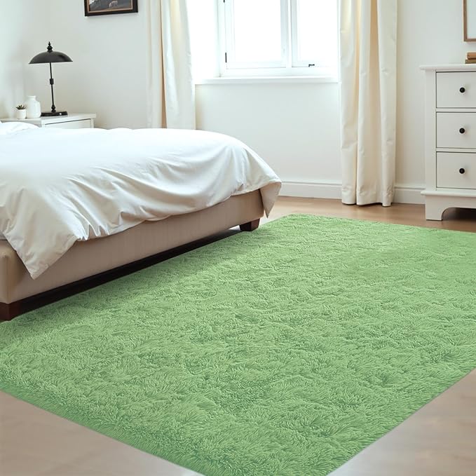 4x6 Area Rug for Living Room: Fluffy Shag Soft Washable Rugs Fuzzy Plush Indoor Carpet for Bedroom Nursery Playroom Dorm Kids Girls Boys Room (Sage Green, 4'x6')-CubbioJoy