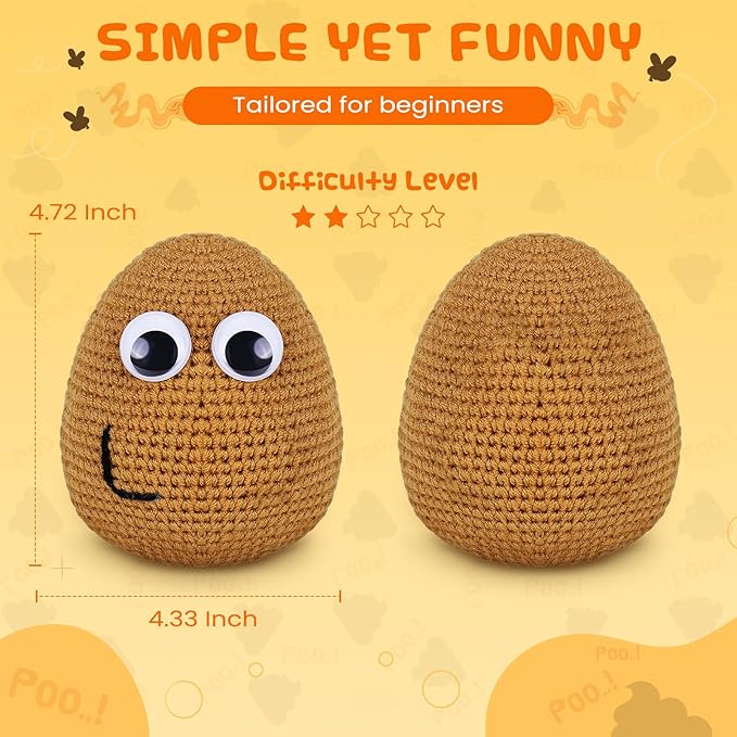 Crochetta Crochet Kit for Beginners, Crochet Kit w Step-by-Step Video Tutorials, Crochet Starter Kit Learn to Crochet Kits for Adults Kids Beginners, Crochet Poop (40%+ Yarn)-CubbioJoy