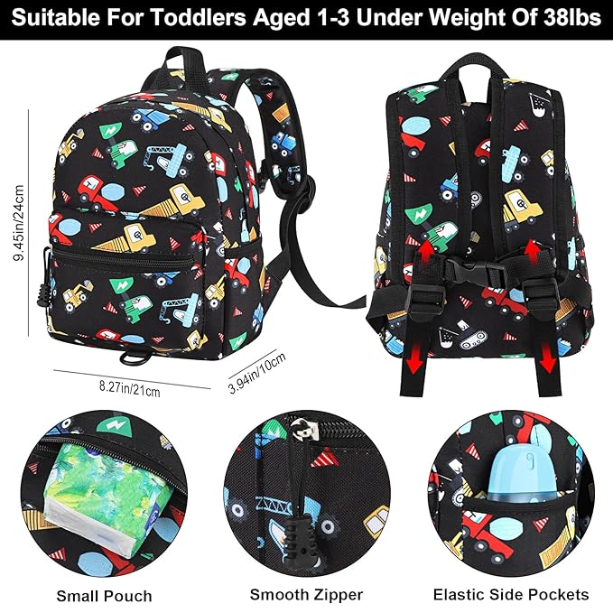 Accmor Toddler Harness Backpack Leash, Cute Excavator Kids Backpack with Anti Lost Wrist Link, Mini Child Backpack Wristband Tether Strap and Protection Leashes for Boys Aged 1-3 Years-CubbioJoy