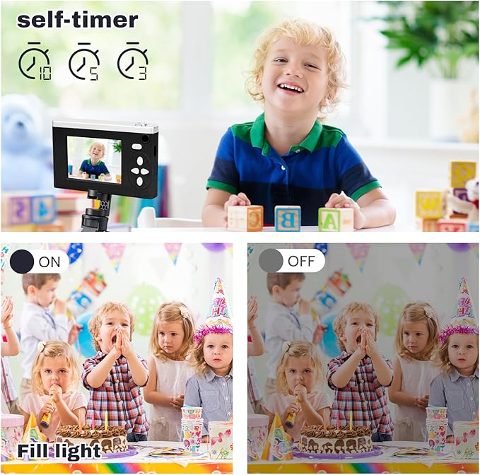 Digital Camera FHD 1080P Video & 8X Digital Zoom - Compact Point and Shoot Digital Camera with 2.4" Screen, 800mAh Rechargeable Battery Portable Small Camera for Kids Teens Girls Boys(Black)-CubbioJoy