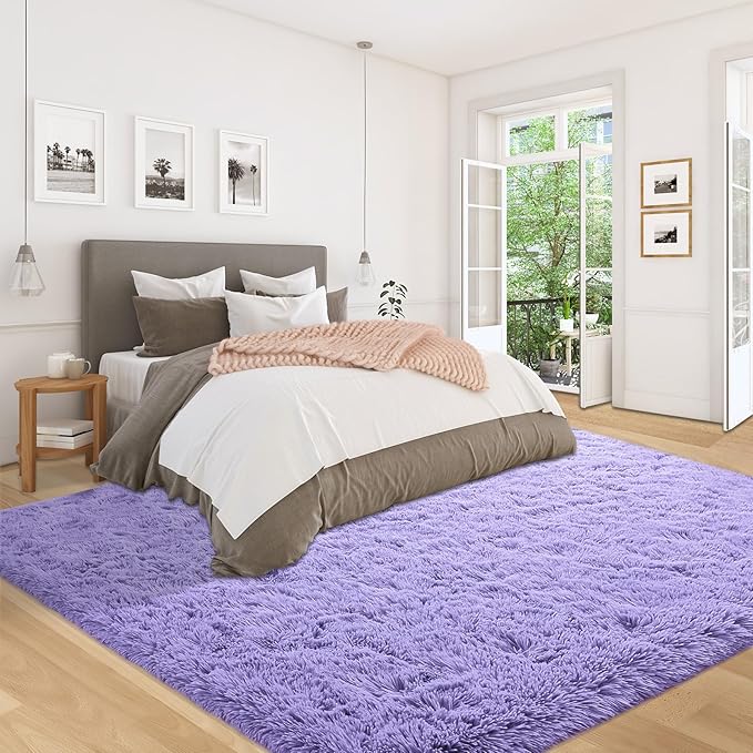 5x8 Area Rug for Living Room: Fluffy Shag Soft Washable Rugs Fuzzy Plush Indoor Carpet for Bedroom Nursery Playroom Dorm Kids Girls Boys Room (Purple, 5'x8')-CubbioJoy