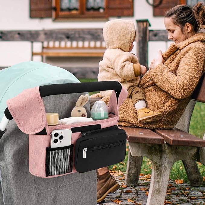 Accmor Universal Stroller Organizer with Insulated Cup Holder Detachable Phone Bag and Shoulder Strap,Stroller Bag Caddy Organizer Fits for Uppababy, Baby Jogger, Britax Strollers-CubbioJoy