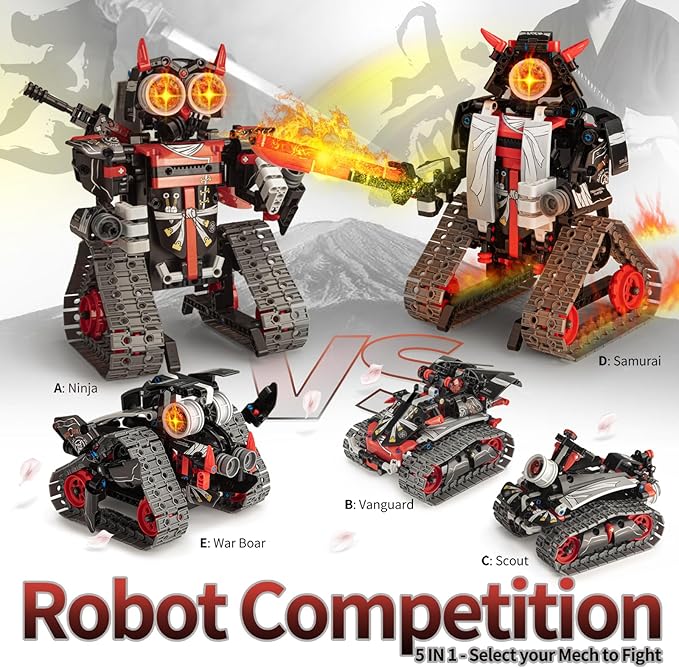 5 in 1 STEM RC Robot Building Kit, APP & Remote Control Samurai/Ninja Blocks 419 Pcs, Erector Set RC Toy for Kids, DIY Build Science Educational Gift for Age 6 7 8 9 10 11 12+ Boys & Girls-CubbioJoy