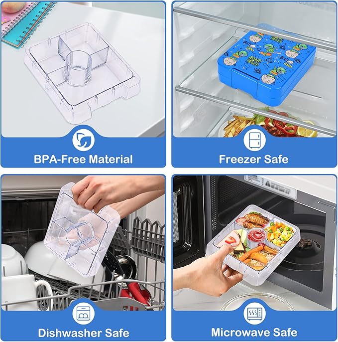 Bento Lunch Box Set With 10oz Soup Thermo, Leak-proof Lunch Containers with 4 Compartment, Kids Hot Thermo Food Jar/Insulation Lunch Bag, Food Containers for School（Dinosaur）-CubbioJoy