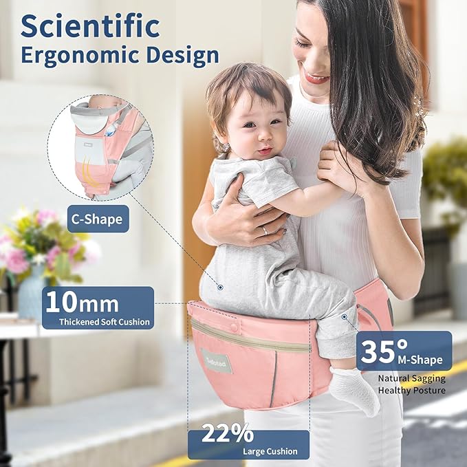 Baby Carrier with Hip Seat, Ergonomic M Position 6in1 Baby Carrier Newborn to Toddler,Head Support and Breathable Mesh Newborn Carrier,Adjustable Baby Holder Carrier for Dad&Mom-Pink-CubbioJoy