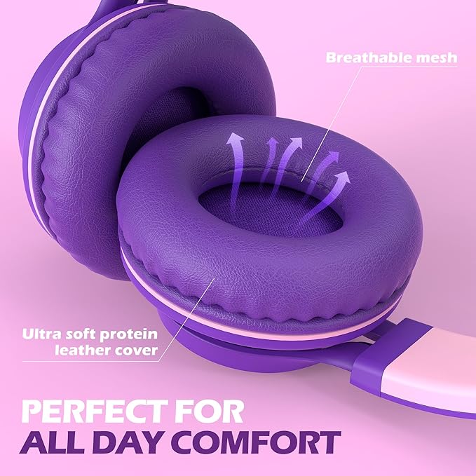 AILIHEN C8 Girls Headphones, On-Ear Headphones Wired with Microphone and Volume Control Foldable Corded Stereo 3.5mm Headset for Girls School Chromebook Laptop Computer PC Tablets Travel (Purple Pink)-CubbioJoy