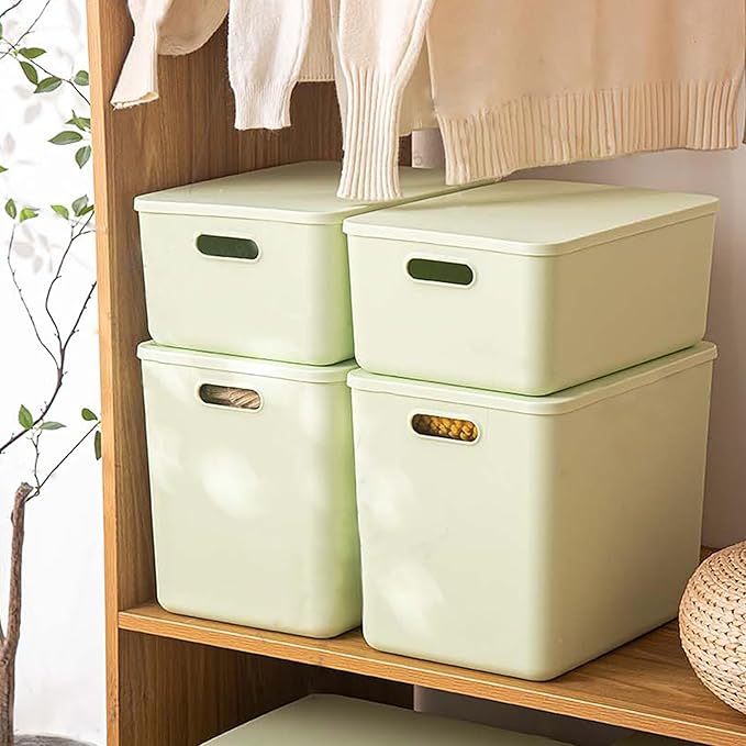 4 pack large plastic White storage bins Baskets, Toy Box Chest with Lids and Handle，Organizer Containers for Baby，Kids,snacks,Nursery，Shelves，Playroom, Bedroom，Office,Closet，home-CubbioJoy