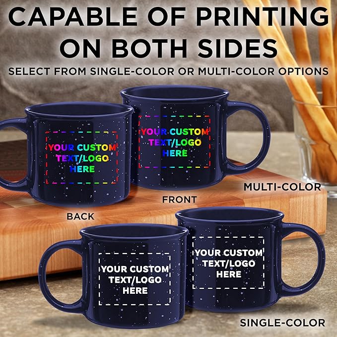 DISCOUNT PROMOS Custom Ceramic Campfire Coffee Mugs 13 oz. Set of 1, Personalized Bulk Pack - Perfect for Tea, Espresso, Cappuccino, Hot Cocoa - Blue-CubbioJoy