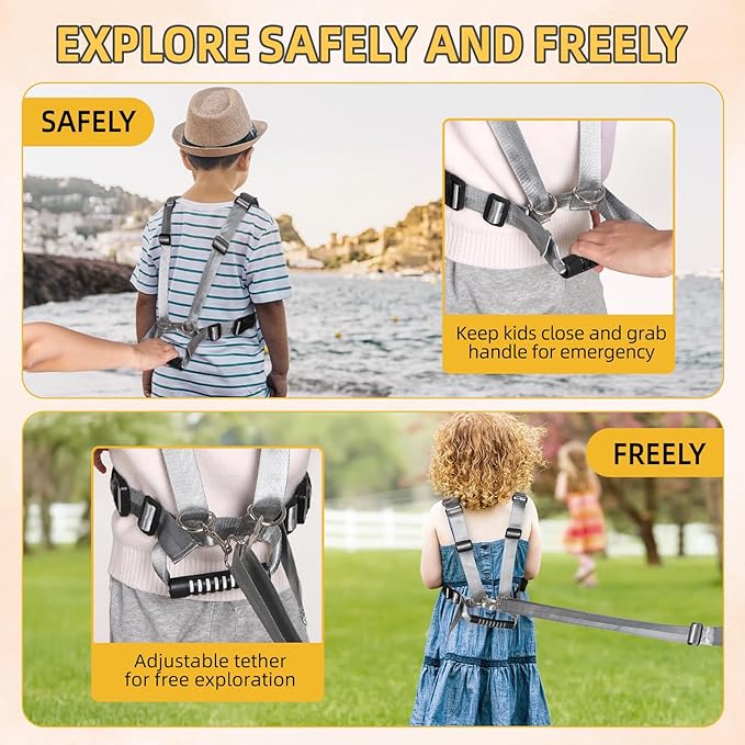 2025 New Safety Harness for Autism and Special Needs Child (3-6 yrs), Anti-Elopement Vest Harness with Light Reflector and Grab Handle for Active, Autistic ADHD Kids,Adjustable Tether Leash with Pouch-CubbioJoy