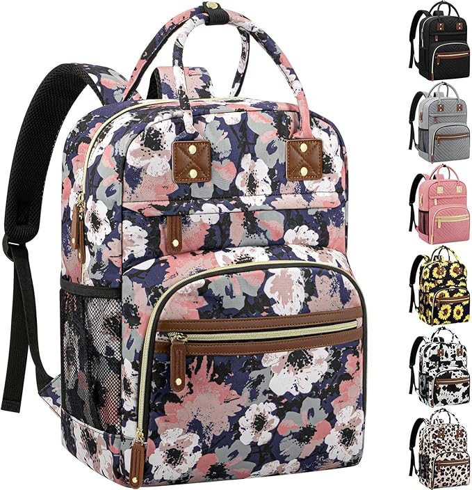 Diaper Bag Backpack Tote for Women Large Capacity, Multifunctional Waterproof Baby Bag with Insulated Pockets For Baby Girl Boy Mama, Maternity Bag Floral Painting-CubbioJoy