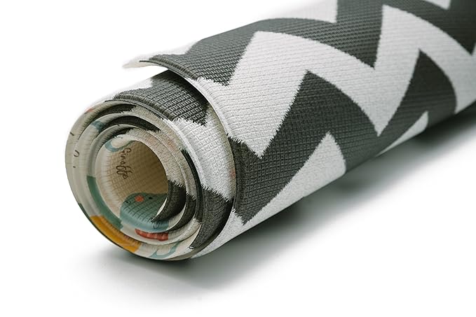 Baby Care Play Mat (Large, Zig Zag - Black) 82'' x 55'' Original One-Piece Reversible Rollable Waterproof Play Mat for Infants, Babies, Toddler, and Kids-CubbioJoy